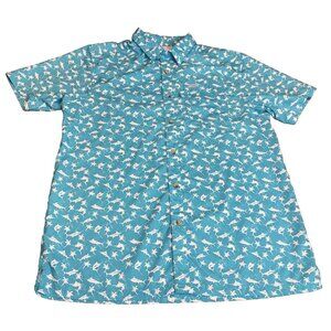 Columbia PFG Fishing Shirt Omni Shade Vented Blue White Marlin Mens Medium